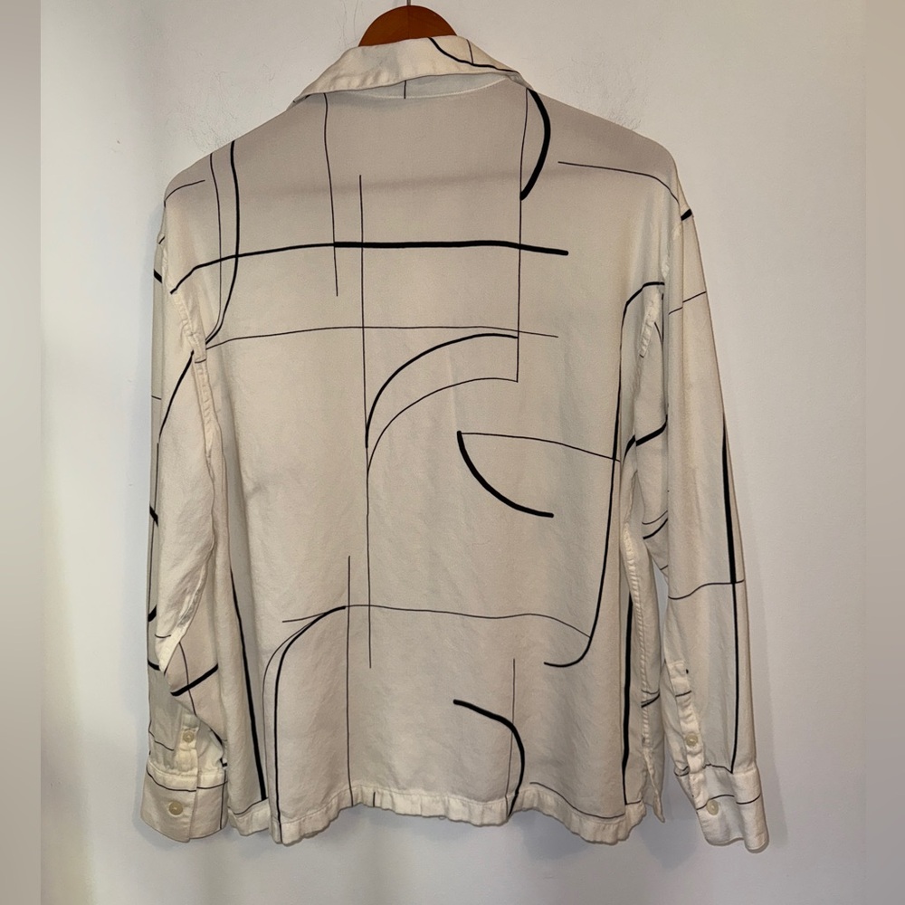 Zara Man White Black Abstract Line Print Button-Up Shirt Size M - Picture 6 of 13